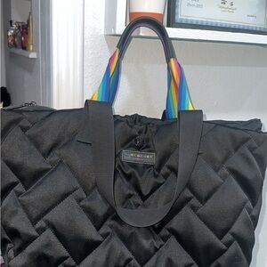 Kurt Geiger Black Quilted Tote with Colorful Handles